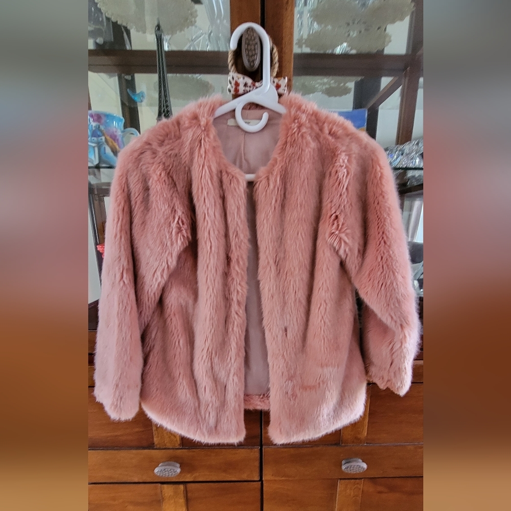Blush color faux fur girls coat